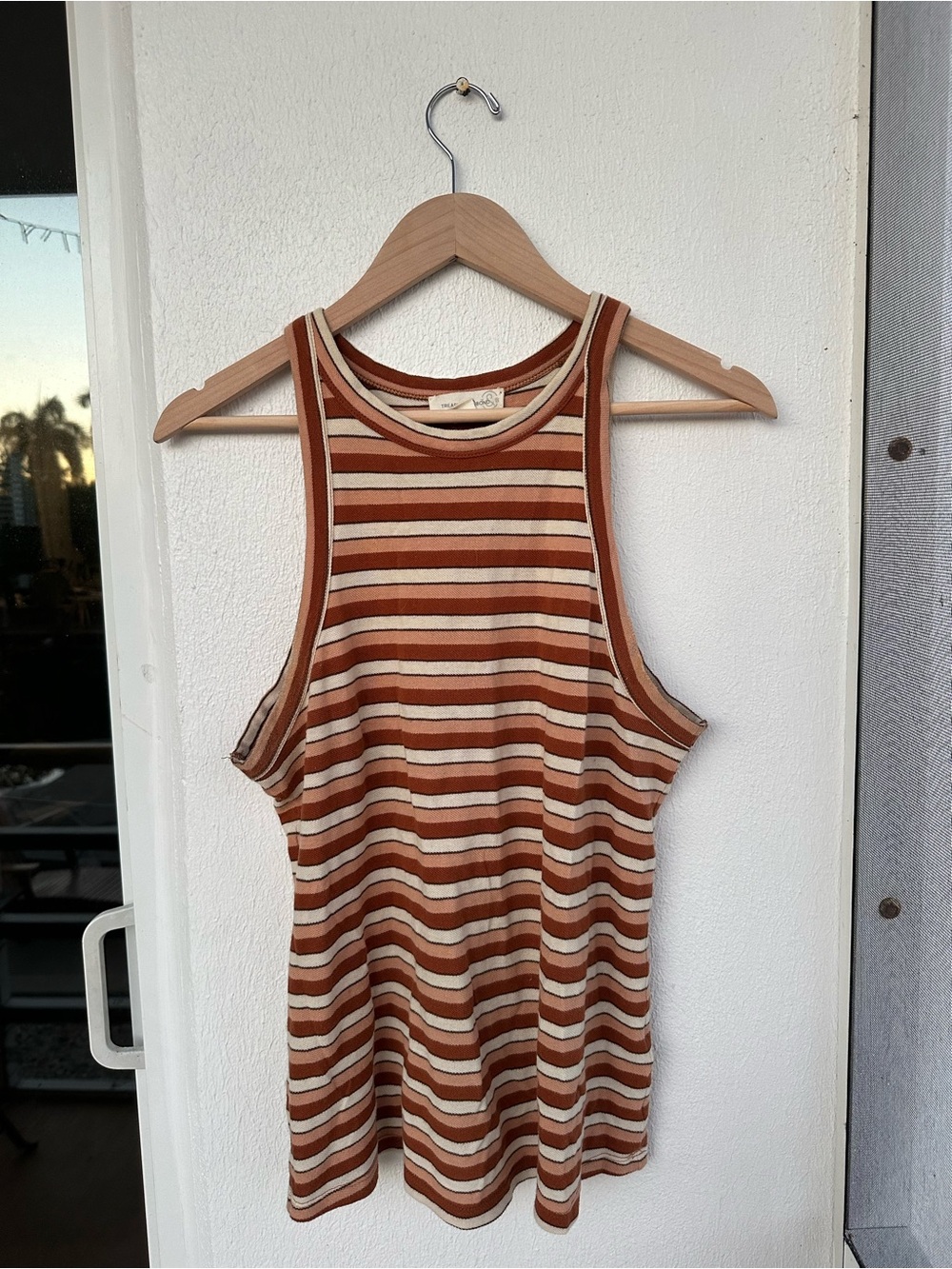 Treasure & Bond Rust and Cream Striped Racerback Tank